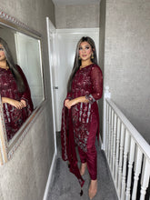 Load image into Gallery viewer, Shalwar Kameez fully stitched 3 piece Maroon suit with  Dupatta F-C1290B
