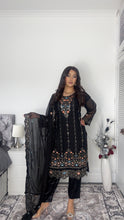 Load image into Gallery viewer, Black Embroidered Shalwar Kameez with Net duppatta fully stitched 3 piece suit with Net Dupatta MOB-1002
