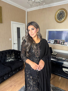 Black Embroidered Shalwar Kameez with Net duppatta fully stitched 3 piece suit with Net Dupatta MOB-S170B