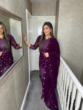 Load image into Gallery viewer, Plum Embroidered Shalwar Kameez with chiffon duppatta fully stitched 3PC MOB-F1889A
