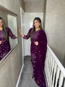 Plum Embroidered Shalwar Kameez with chiffon duppatta fully stitched 3PC MOB-F1889A