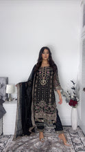 Load image into Gallery viewer, BLACK Embroidered Shalwar Kameez with Net duppatta fully stitched 3 piece suit with Net Dupatta MOB-AC204C
