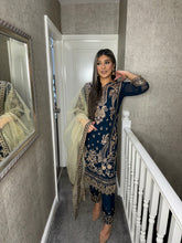 Load image into Gallery viewer, NAVY Embroidered Shalwar Kameez with Net duppatta fully stitched 3 piece suit with Net Dupatta MOB-5182B
