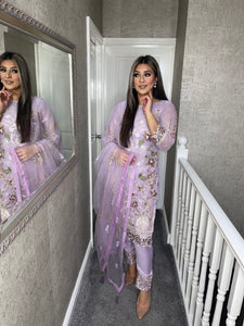 3PC LILAC Embroidered Shalwar Kameez with Net duppatta fully stitched 3 piece suit F-C1304C