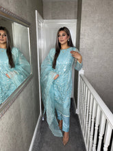 Load image into Gallery viewer, SEA BLUE Shalwar Kameez fully stitched 3 piece suit with NET Dupatta MOB-1541C
