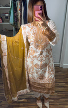Load image into Gallery viewer, WHITE Embroidered Shalwar Kameez with Net duppatta fully stitched 3 piece suit with chiffon Dupatta MOB-AA100
