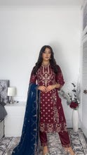 Load image into Gallery viewer, Maroon Embroidered Shalwar Kameez with Net duppatta fully stitched 3 piece suit with Net Dupatta MOB-SDS1099
