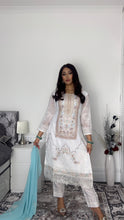 Load image into Gallery viewer, WHITE Embroidered Shalwar Kameez with Net duppatta fully stitched 3 piece suit with Net Dupatta MOB-SDS1098
