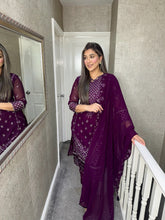 Load image into Gallery viewer, Plum Embroidered Shalwar Kameez with chiffon duppatta fully stitched 3PC MOB-F1889A
