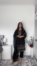 Load image into Gallery viewer, Black Embroidered Shalwar Kameez with Net duppatta fully stitched 3 piece suit with Net Dupatta MOB-1002
