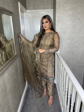 Load image into Gallery viewer, 3PC BRONZE Embroidered Shalwar Kameez with Net duppatta fully stitched 3 piece suit F-C1288A
