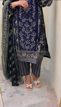 Load image into Gallery viewer, 3PC NAVY lawn Shalwar Kameez with chiffon dupatta 3piece ready to wear suit MOB-L001

