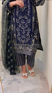 3PC NAVY lawn Shalwar Kameez with chiffon dupatta 3piece ready to wear suit MOB-L001