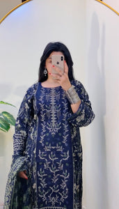 3PC NAVY lawn Shalwar Kameez with chiffon dupatta 3piece ready to wear suit MOB-L001