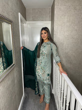 Load image into Gallery viewer, Sea Green Shalwar Kameez fully stitched 3 piece suit with Chiffon Dupatta F-5234C
