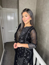 Load image into Gallery viewer, Black Embroidered Shalwar Kameez with Chiffon duppatta fully stitched 3PC MOB-F1889C
