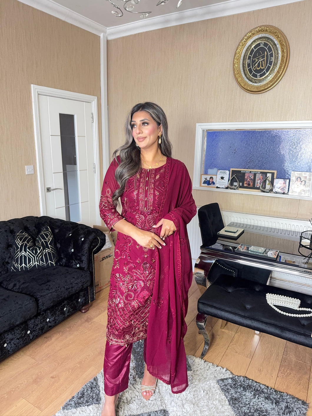 Maroon Embroidered Shalwar Kameez with Net duppatta fully stitched 3 piece suit with Net Dupatta MOB-S170A