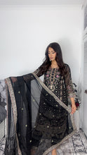 Load image into Gallery viewer, BLACK Embroidered Shalwar Kameez with Net duppatta fully stitched 3 piece suit with Net Dupatta MOB-AC204C
