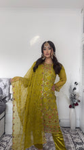 Load image into Gallery viewer, Olive Embroidered Shalwar Kameez with Net duppatta fully stitched 3 piece suit with Net Dupatta MOB-1001
