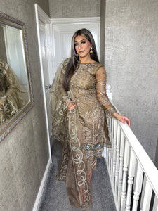 3PC BRONZE Embroidered Shalwar Kameez with Net duppatta fully stitched 3 piece suit F-C1288A