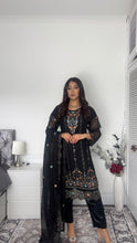 Load image into Gallery viewer, Black Embroidered Shalwar Kameez with Net duppatta fully stitched 3 piece suit with Net Dupatta MOB-1002
