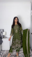 Load image into Gallery viewer, Green Embroidered Shalwar Kameez with Net duppatta fully stitched 3 piece suit with Net Dupatta MOB-AC204D
