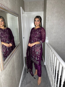 Shalwar Kameez fully stitched 3 piece PURPLE suit with  Dupatta F-C1290C