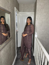 Load image into Gallery viewer, Mauve Embroidered Shalwar Kameez with Net duppatta fully stitched 3 piece suit with Net Dupatta MOB-1586C
