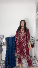 Load image into Gallery viewer, Maroon Embroidered Shalwar Kameez with Net duppatta fully stitched 3 piece suit with Net Dupatta MOB-SDS1099
