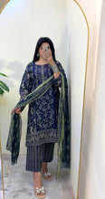 Load image into Gallery viewer, 3PC NAVY lawn Shalwar Kameez with chiffon dupatta 3piece ready to wear suit MOB-L001
