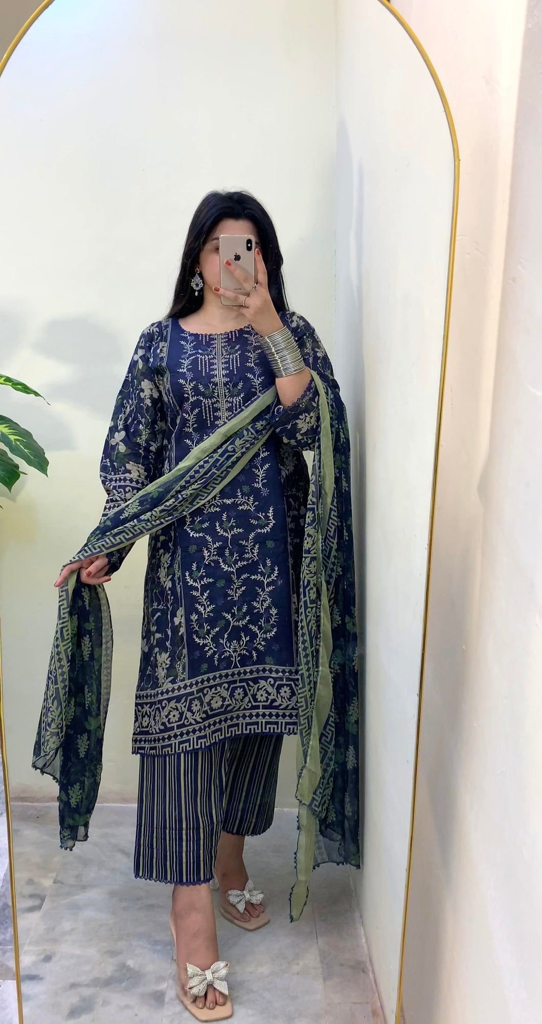 3PC NAVY lawn Shalwar Kameez with chiffon dupatta 3piece ready to wear suit MOB-L001