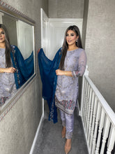 Load image into Gallery viewer, 3PC GREY Embroidered Shalwar Kameez with Net duppatta fully stitched 3 piece suit F-C1278
