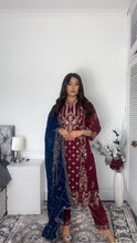 Load image into Gallery viewer, Maroon Embroidered Shalwar Kameez with Net duppatta fully stitched 3 piece suit with Net Dupatta MOB-SDS1099
