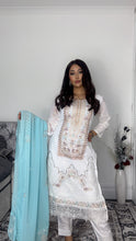 Load image into Gallery viewer, WHITE Embroidered Shalwar Kameez with Net duppatta fully stitched 3 piece suit with Net Dupatta MOB-SDS1098
