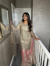 Load image into Gallery viewer, Grey Shalwar Kameez with pink lehenga and net dupatta fully stitched 3 piece suit F-39007
