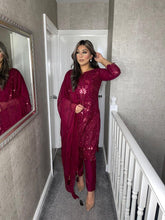 Load image into Gallery viewer, 3PC MAROON Embroidered Shalwar Kameez with CHIFFON duppatta fully stitched 3 piece suit F-5217B
