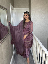 Load image into Gallery viewer, Dark Mauve Embroidered Shalwar Kameez with Chiffon duppatta fully stitched 3 piece suit MOB-5219A
