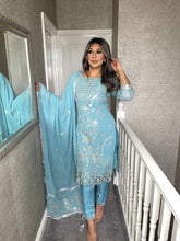 Load image into Gallery viewer, Blue Shalwar Kameez fully stitched 3 piece suit with Chiffon Dupatta MOB-5228A
