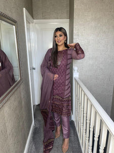 Dark Mauve Embroidered Shalwar Kameez with Chiffon duppatta fully stitched 3 piece suit MOB-5219A