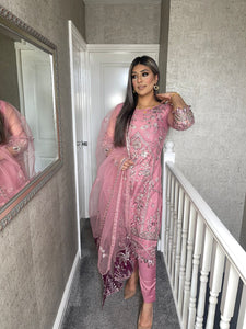 3PC PINK Embroidered Shalwar Kameez with Net duppatta fully stitched 3 piece suit CM-AA001