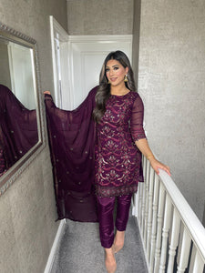 PLUM Shalwar Kameez fully stitched 3 piece suit with Chiffon Dupatta MOB-C1585