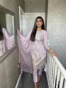 3PC LIGHT LILAC Embroidered Shalwar Kameez with CHIFFON duppatta fully stitched 3 piece suit F-5245A