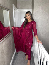 Load image into Gallery viewer, 3PC MAROON Embroidered Shalwar Kameez with CHIFFON duppatta fully stitched 3 piece suit F-5217B
