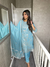 Load image into Gallery viewer, Blue Shalwar Kameez fully stitched 3 piece suit with Chiffon Dupatta MOB-5228A
