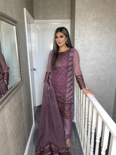 Load image into Gallery viewer, Dark Mauve Embroidered Shalwar Kameez with Chiffon duppatta fully stitched 3 piece suit MOB-5219A
