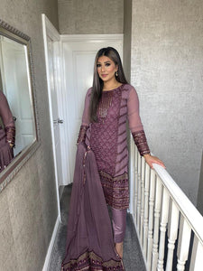 Dark Mauve Embroidered Shalwar Kameez with Chiffon duppatta fully stitched 3 piece suit MOB-5219A