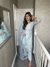 Load image into Gallery viewer, ICE BLUE Shalwar Kameez fully stitched 3 piece suit with NET Dupatta MOB-C1565B
