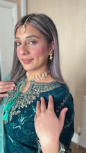 Load and play video in Gallery viewer, TEAL Velvet Embroidered Shalwar Kameez with chiffon teal duppatta fully stitched 3 piece suit  FP-17038C
