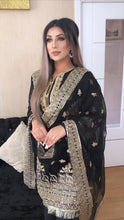 Load image into Gallery viewer, Black Shalwar Kameez fully stitched 3 piece suit with Chiffon Dupatta
