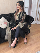 Load image into Gallery viewer, Black Shalwar Kameez fully stitched 3 piece suit with Chiffon Dupatta
